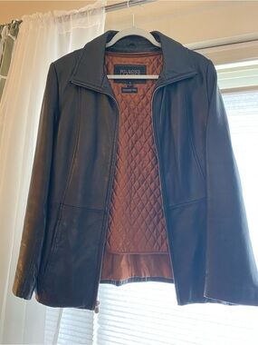 Wilsons Leather Black Leather Jacket with Brown Quilted Lining